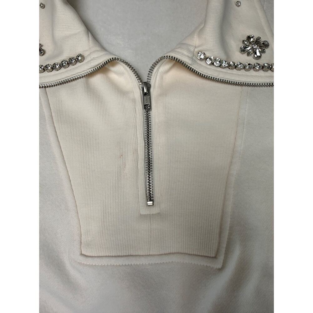 Loft Rhinestone Accented Ivory Collared 1/4 Zip Sweatshirt Womens Size XL NWOT - Picture 7 of 7